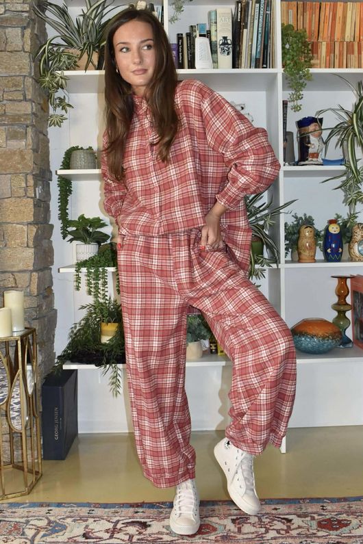 Patrick Plaid Brushed Cotton Demi Bloom Pant Soft Red